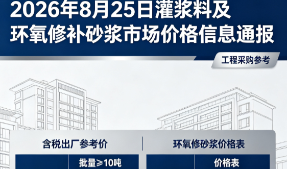 黄埔2026年8月25日灌浆料及环氧修补砂浆市场价格信息通报